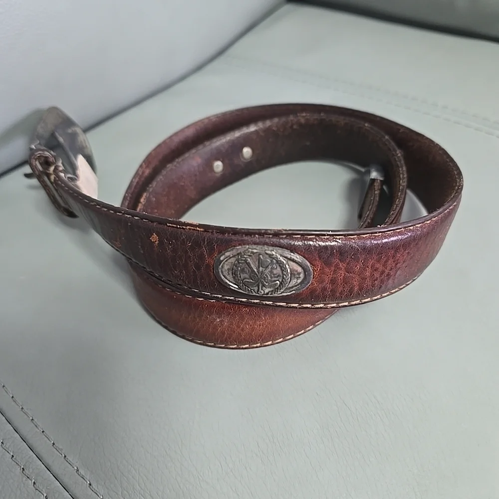 Vintage Fossil Italian‎ Full Grain Cowhide Brown Leather Golf Medallion Belt 36